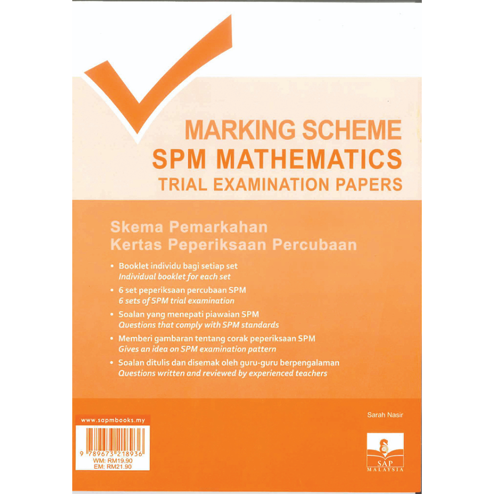 Minimum Classification Marking Papers Example SPM Marking Scheme Mathematics Trial Examination Papers